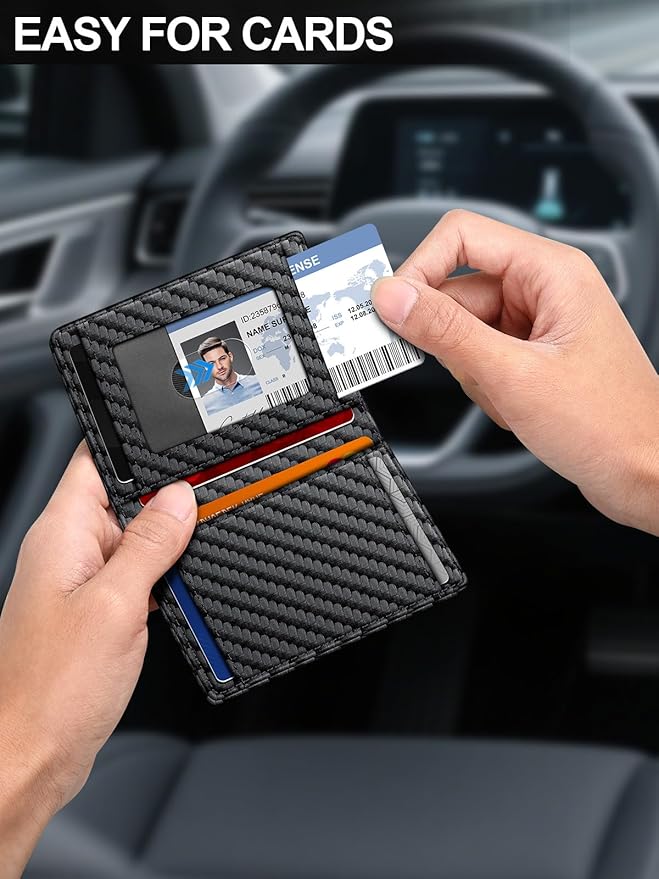 Wallet for Men Slim Leather Wallets for 9-13 Cards, RFID Blocking Thin Card Holder Wallet with ID Window & Stretchable Cash Slot, Minimalist Bifold Small Wallet for Front Pocket, Birthday Gift for Men