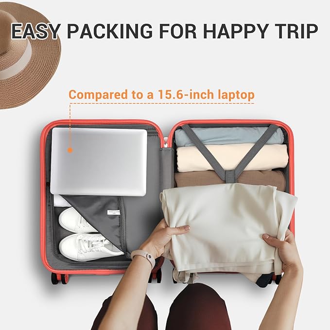 Kono 20'' Carry on Luggage Lightweight with Spinner Wheel TSA Lock Hardside Luggage Durable Small Carry on Suitcase Coral Pink