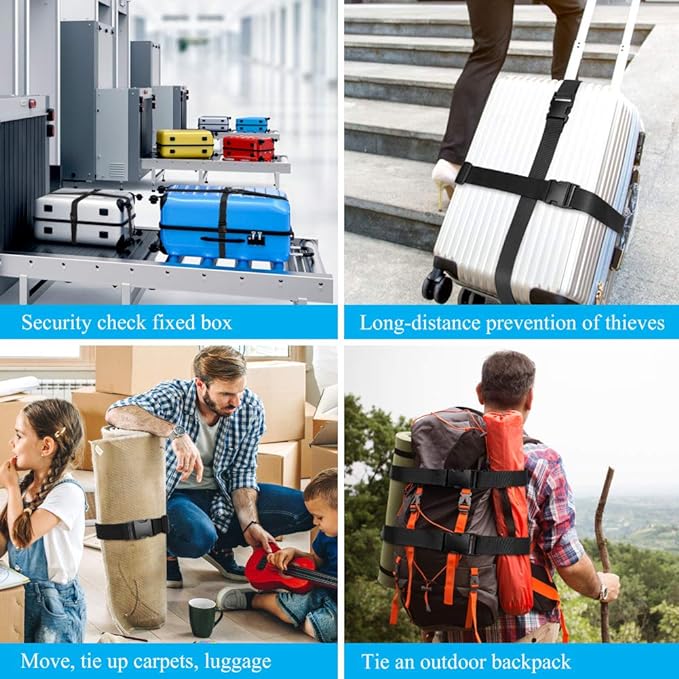 2Pieces Luggage Straps for Suitcase Travel Accessories TSA Approved, 80In Long Belts to Keep Your Suitcase Secure, Black Adjustable Bag Straps with Quick-Release Buckle for Travel Bag Closure