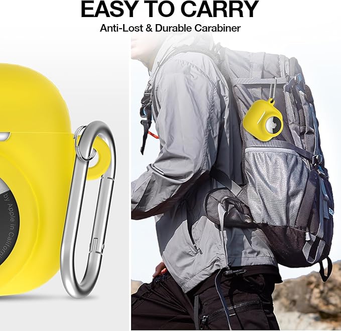 2 in 1 Silicone Case Compatible with AirPod 4 and AirTag, Shockproof Protective Skin Cover for AirPods 4th Generation with Cleaner Kit & Carabiner (Yellow)