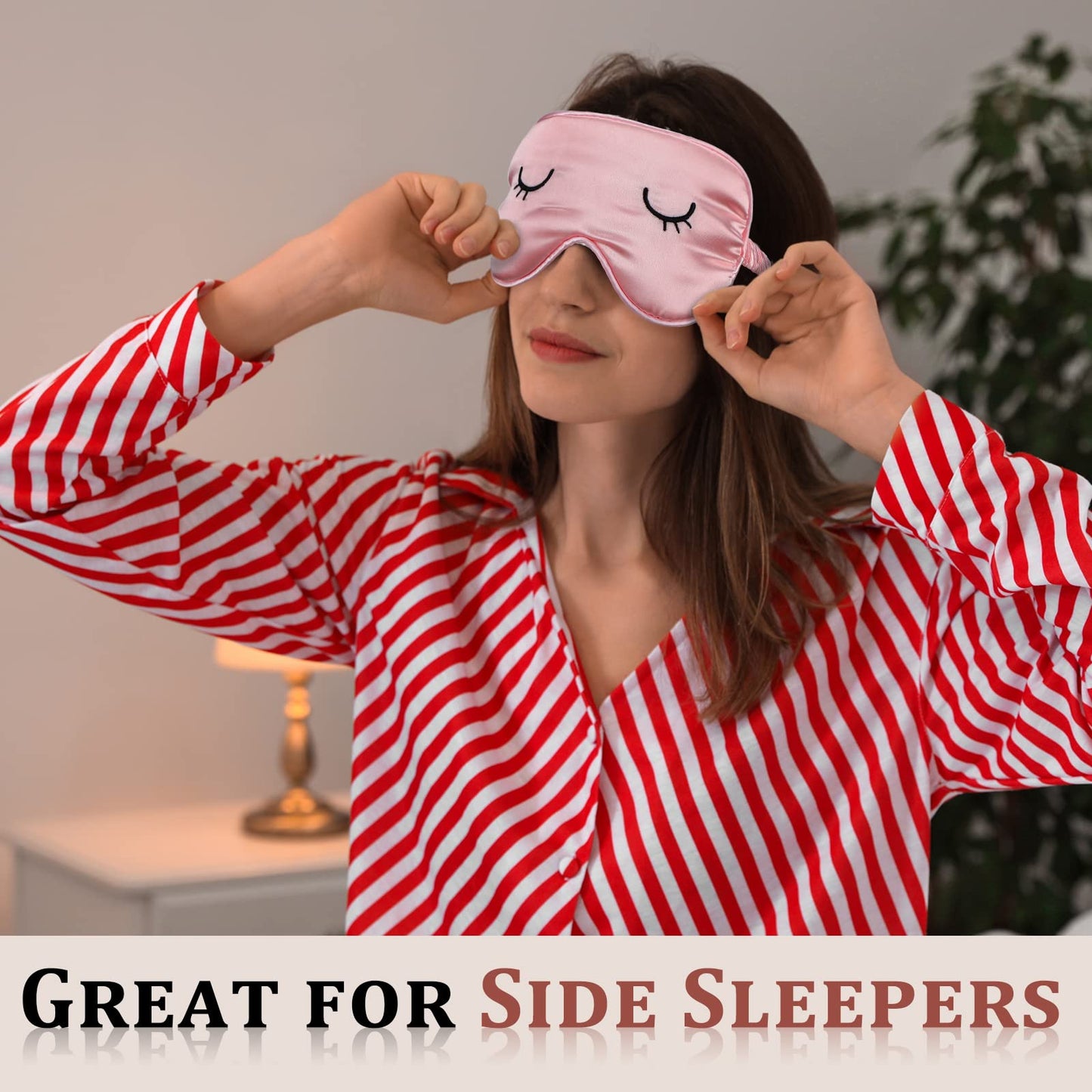 Geyoga 2 Pcs Cute Sleep Eye Masks for Adult Silk Sleep Eye Cover Cute Lightweight Adjustable Eyeshade Mask Satin Night Eyeshade Covers with 2 Pcs Storage Bag(Adult, Pink)