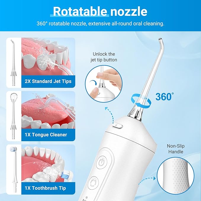 Betterchoi Water Flossers for Teeth, Portable Cordless Water Dental Flosser Teeth Pick, Oral Irrigator – 4 Cleaning Modes, 1800 Pulses, IPX7 Waterproof, USB Type-C Charging for Home Travel, White
