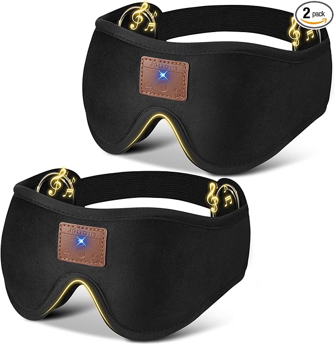 2-Pack 3D Sleep Mask with Bluetooth Headphones, Sleep Headphones, Bluetooth Sleep Eye Mask with Adjustable Hook and Loop, Ultra-Thin Stereo Speakers Perfect for Men/Women Sleeping Gifts