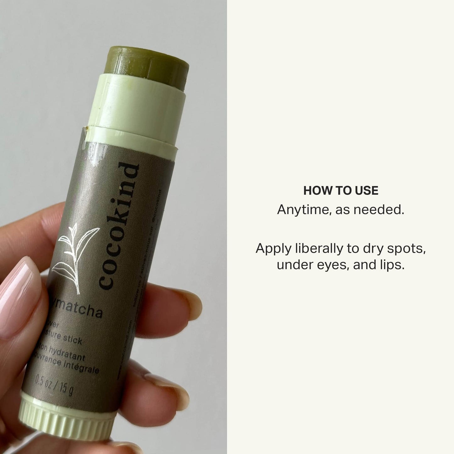 Cocokind Mymatcha All-Over Moisture Stick, Lip Balm and Eye Cream for Dry Skin 0.5 Oz