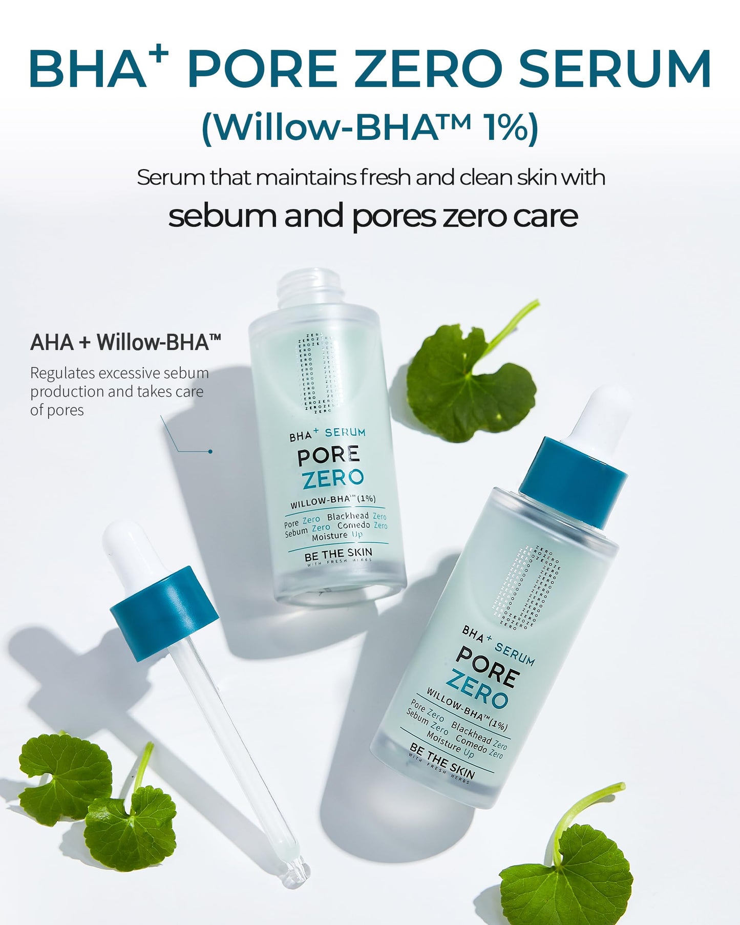 BE THE SKIN BHA+ Pore Zero Advanced Serum - AHA BHA Face Serum for Intense Pore Care and Sebum Control - Pore Minimizer for Acne Blackheads Open Pores, 1.01 fl.oz.