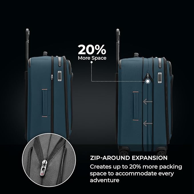 Briggs & Riley 26" Medium Expandable Spinner - Checked Luggage for Travel, Suitcases with Wheels, Softside Rolling Bag for Men & Women - ZDX Collection, Ocean