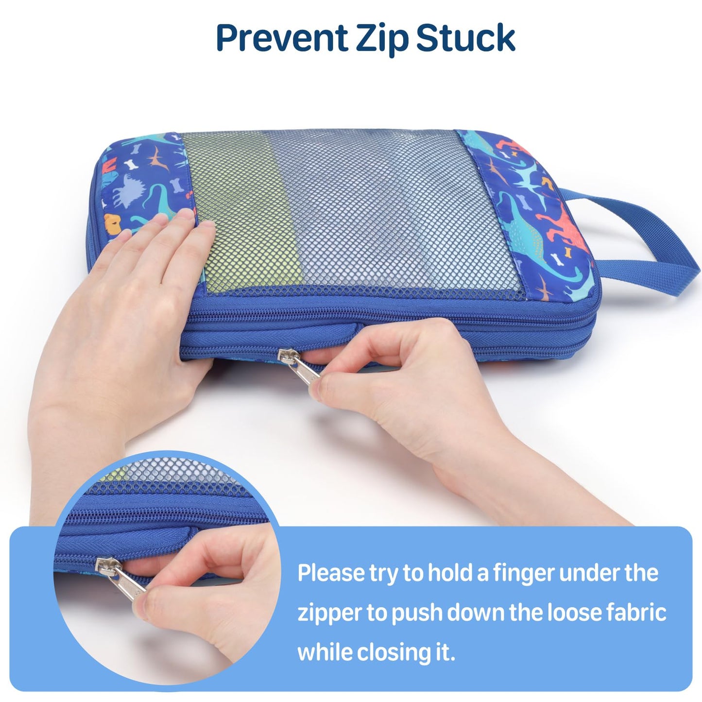 BrainyBees Kids Packing Cubes Compression - 4 Set Suitcase Organizers Bags for Travel and Backpack Luggage Organizer Set with Shoe Bag for Boys (Blue Dinosaur)