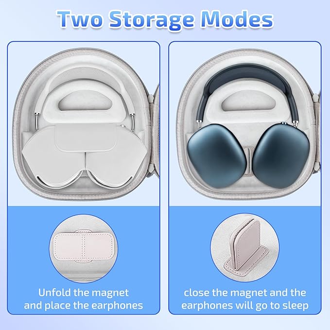 AirPod Max Case with Sleep Mode Charging Funtion, Case for Apple AirPods Max Headphones, Portable Storage Bag(Gray)