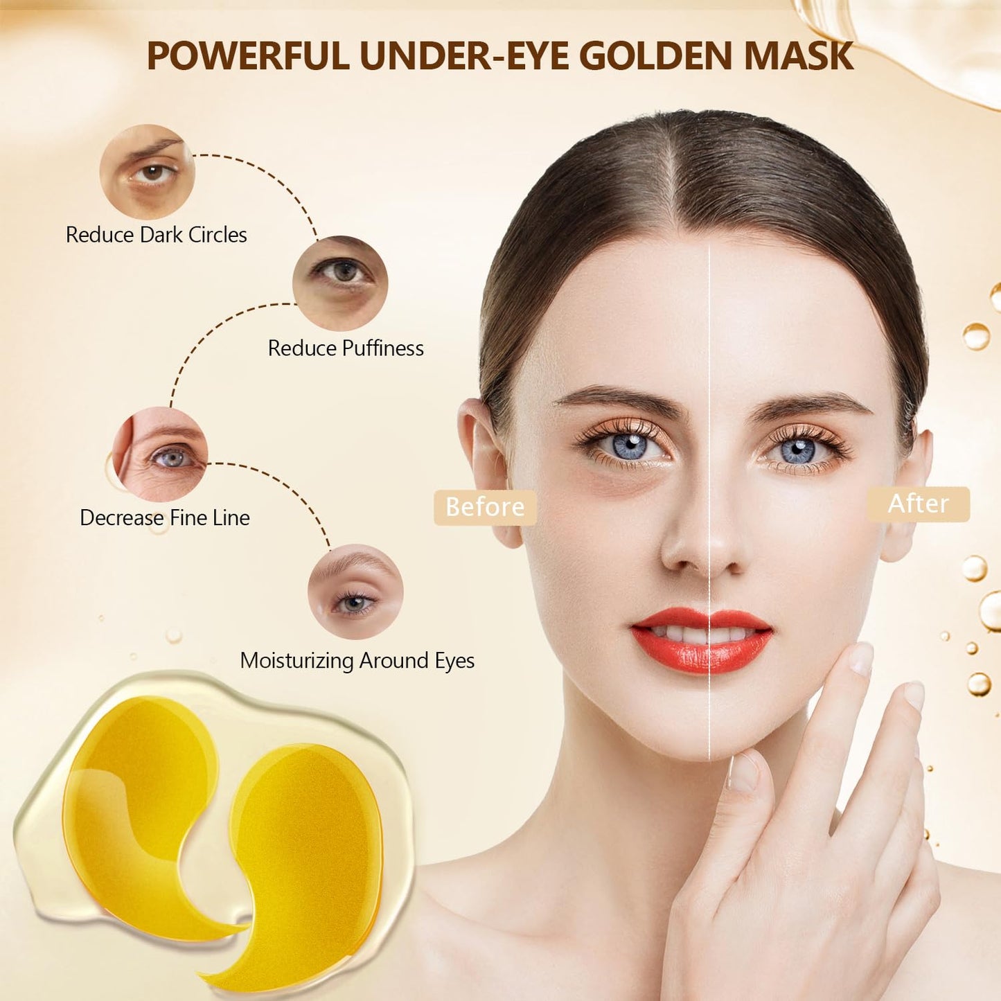 Yargkos 24K Gold Eye Mask 60Pcs, 5 Portable Golden Collagen Under Eye Patches, 30 Pairs Women Men Hydrating Undereye Gel Pads for Dark Circles Puffy Eyes Puffiness Wrinkle Eye Bag Treatment