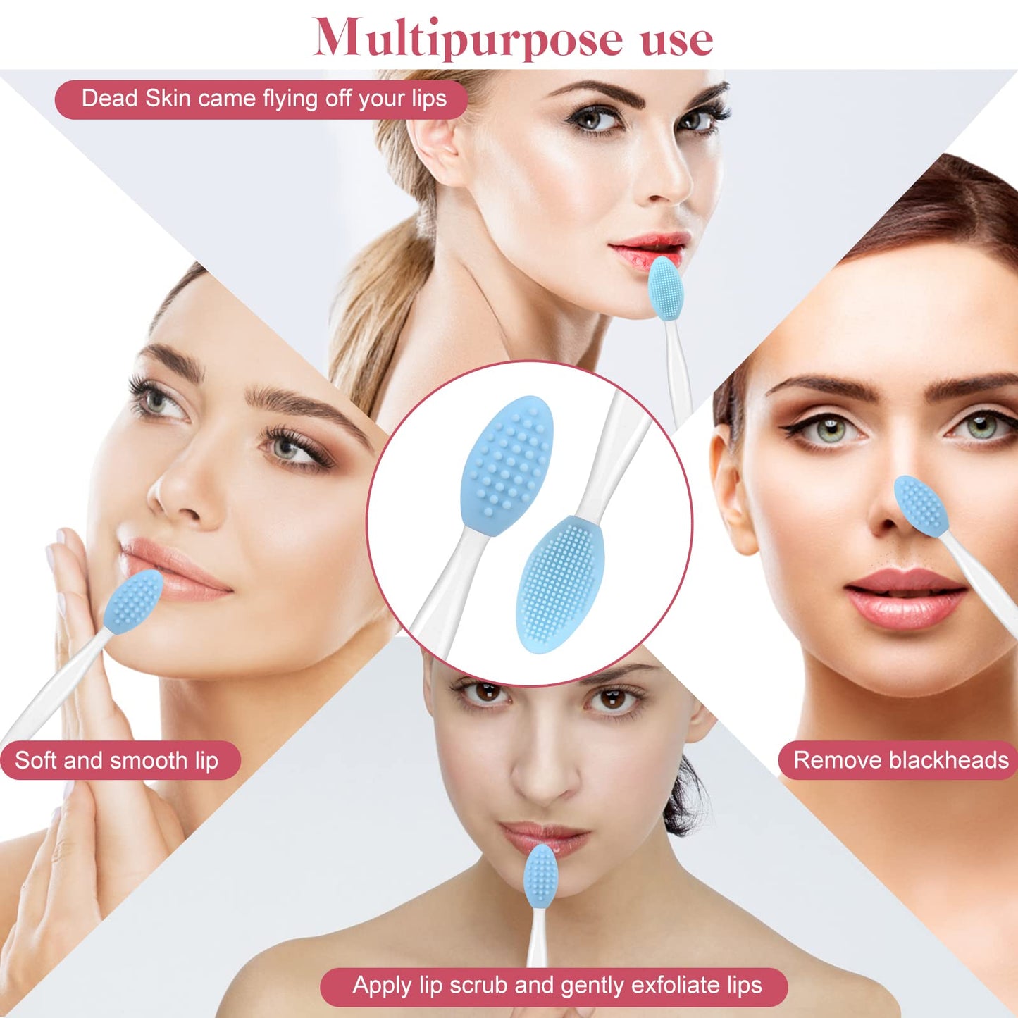 5 Pcs Facial Cleansing Brush,Lip Scrub Brush,Silicone Face Mask Brush for Face Scrubber & Lip Scrubber,For Massaging,Exfoliating,Remove Blackheads,Makeup Skincare Removal,DIY Mask