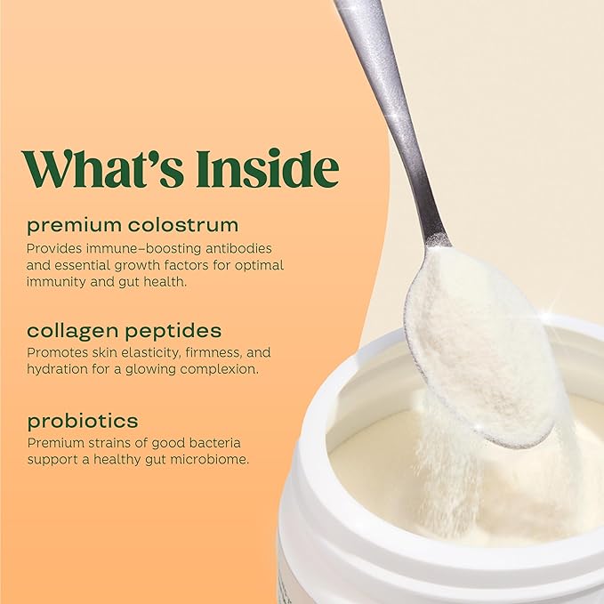 Bloom Nutrition Bovine Colostrum Powder with Vitamin B-12 for Gut Health, Immune Support, Hair Growth & Beauty Supplement | Orange Cream, 25 Servings