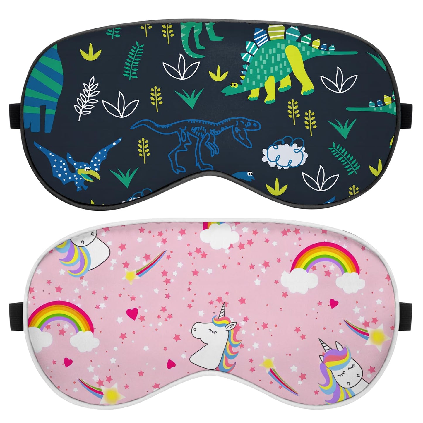 BHAHB 2 PCS Sleep Eye Mask Silk Sleeping Soft with Elastic Strap Eye Sleep Shade Cover for Cute Aesthetic Unisex Women Girls for Airplane Travel Nap-Dinosaurs Unicorn