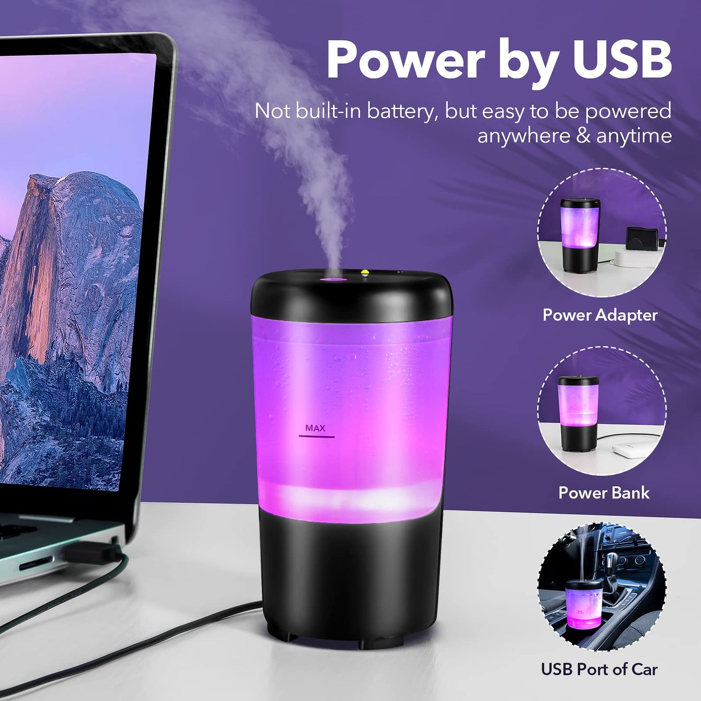 One Fire Car Diffuser Desk Humidifier - 7 Color Car Diffusers for Essential Oils, Portable Travel Humidifier