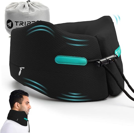 GOLDORANGE Travel Pillow Neck Chin Head Support Best Memory Foam Neck Pillows for Unisex Airplane Car Home Sleeping Rest with Compact Carry Bag Black M