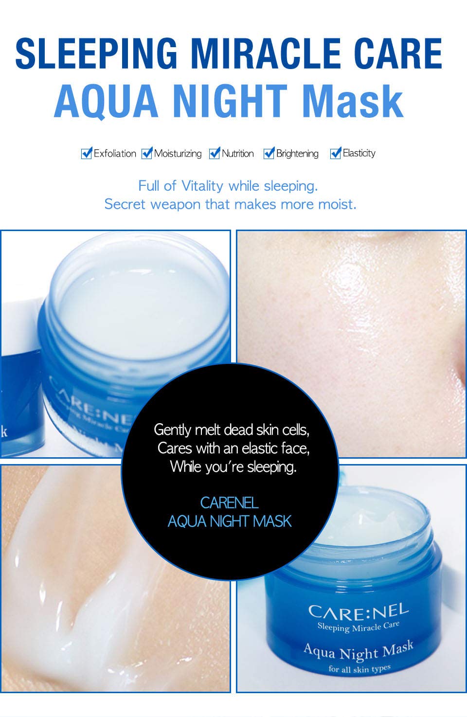 Korean Beauty Aqua Night Mask - Facial Self Skin Care Products Water Sleeping Masks 15ml/0.5 fl.oz (3 set) Gifts for Women - Acne Wrinkle remover - moisturizing hydrating Effect