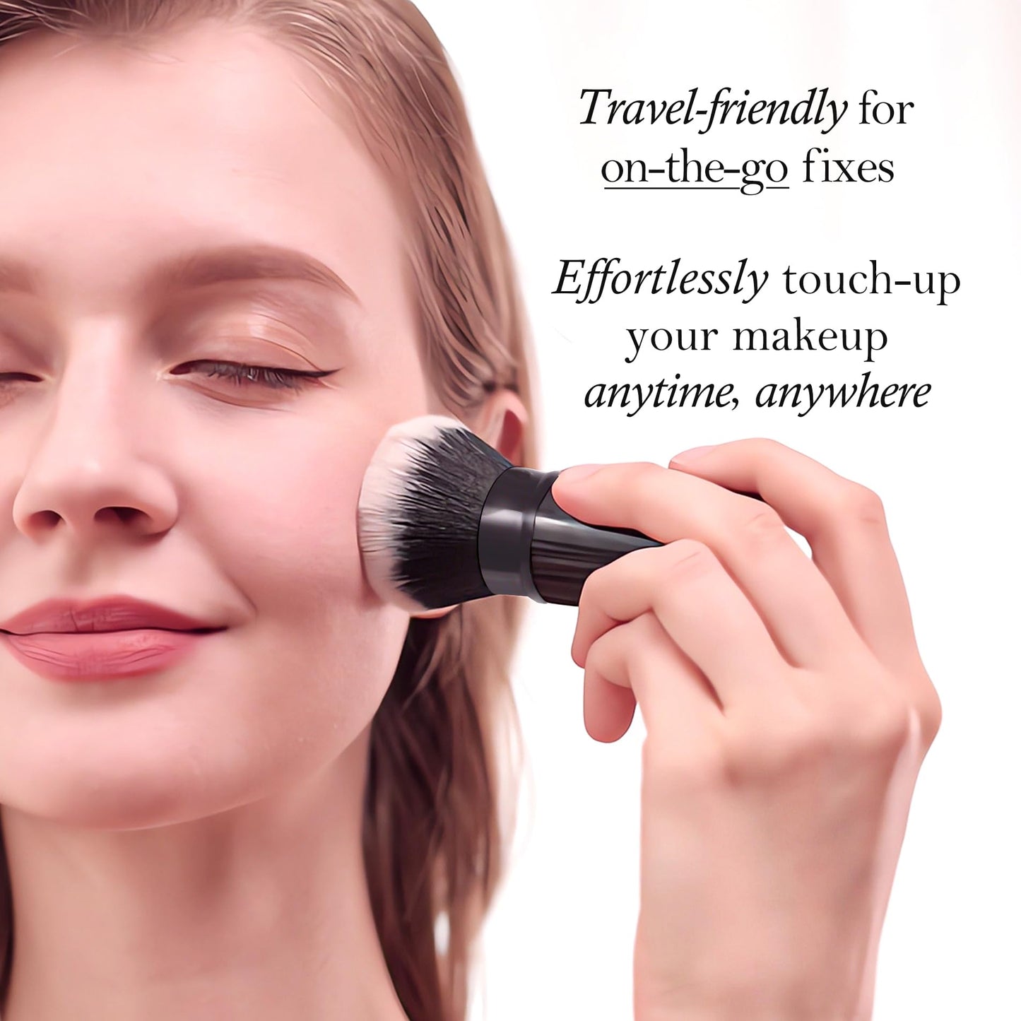 LORYP Retractable Makeup Brush Black Kabuki Foundation Brush for liquid Cream and Powder Makeup 2 Pack Travel Makeup Brush Set