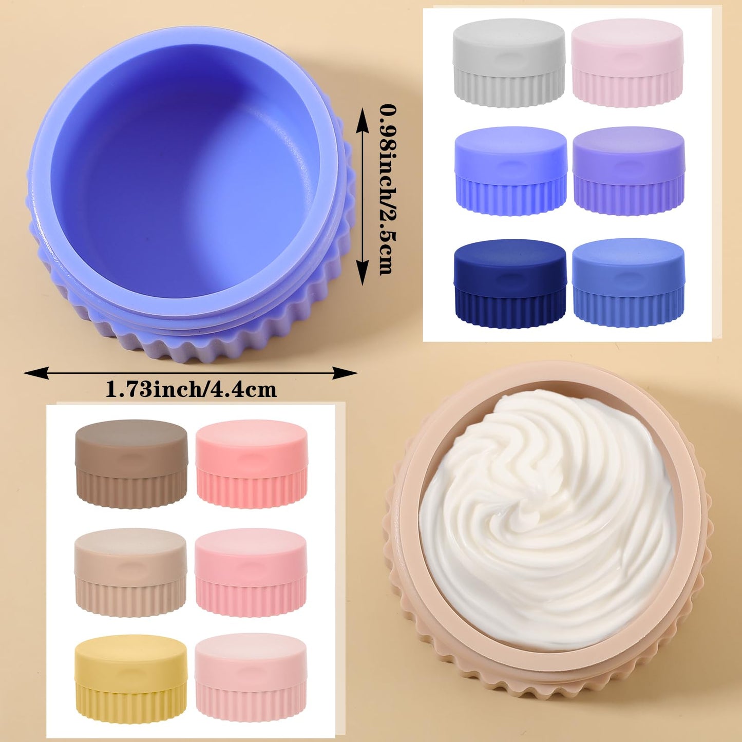 12 Pcs Small Silicone Cream Jars with Lids Travel Containers for Toiletries Mini Cosmetic Jars Refillable Travel Moisturizer Container for Makeup Face Body Hand Cream (0.7 Oz/ 20 ml)