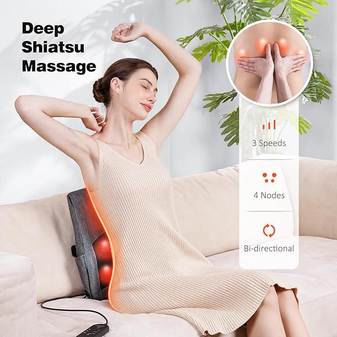 Boriwat Back Massager with Heat, Neck Massager for Pain Relief Deep Tissue, 3D Kneading Massage Pillow for Back, Neck, Shoulder, Legs, Gifts for Women Men Mom Dad