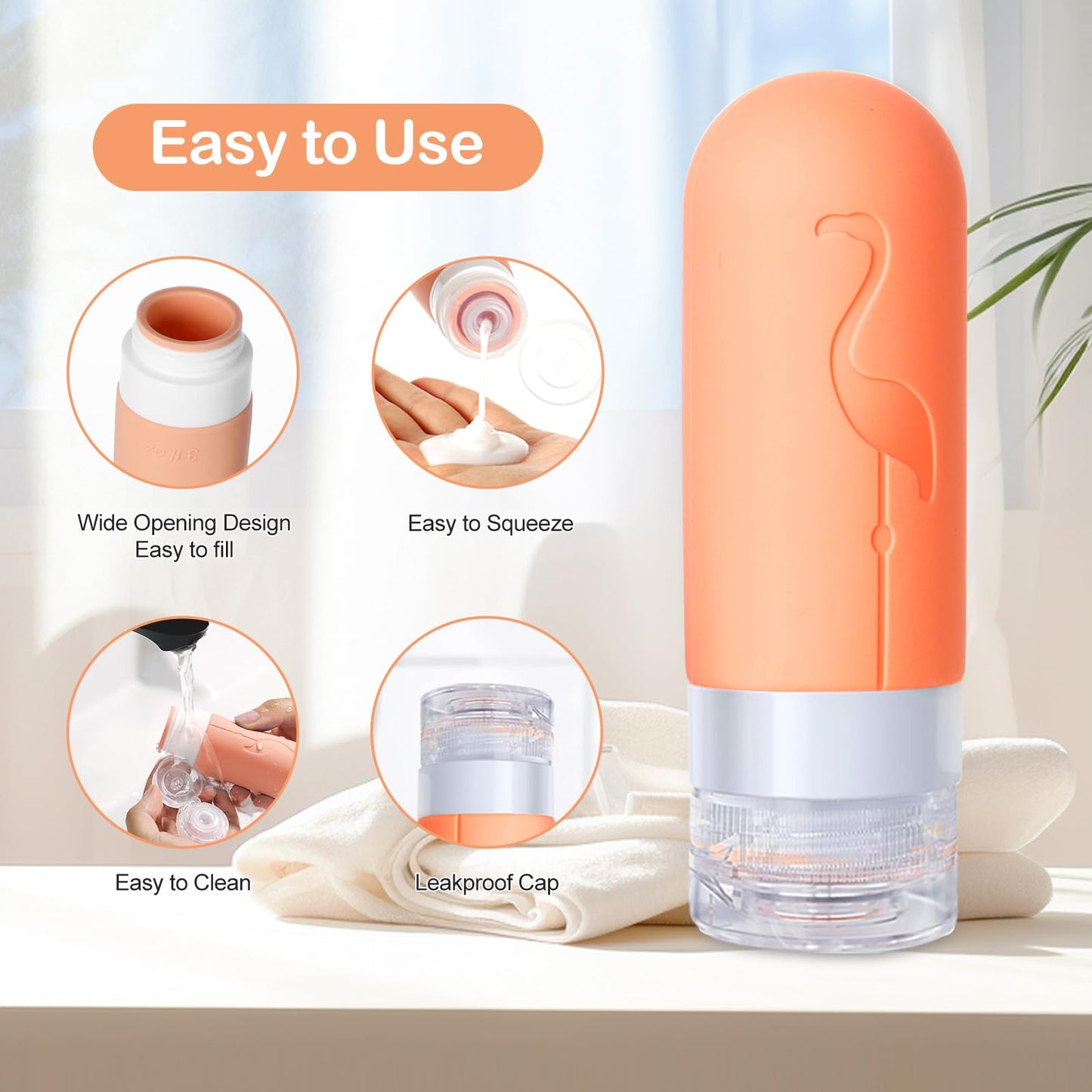 Vipop Empty 3 oz Travel Size Bottles Toiletries Containers for Toiletries Liquids，Small Silicone Mini Refillable Leak Proof TSA Approved Travel Bottles for Creams Shampoo and Conditioner Traveling