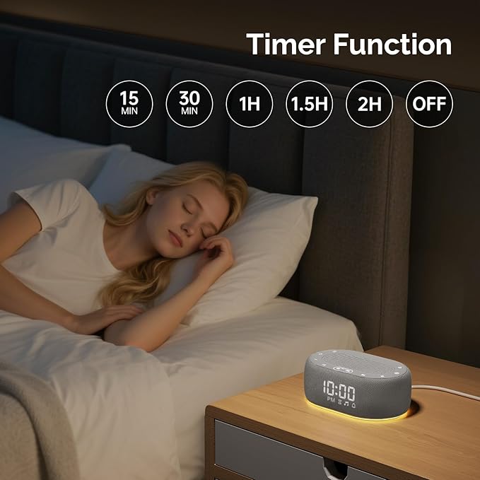 1Mii White Noise Sound Machine for Sleep, Pink Noise Machines for Baby Adults Sleeping, 18 Soothing Sounds with 7-Color Night Light, Timer, Alarm Clock, 16 Volume Levels, Remote App Control - Grey