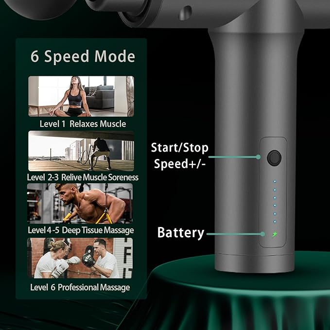 Massage Gun Deep Tissue, Electric Muscle Back Massage Gun, Neck Massager for Pain Relief Handheld Massagers, Percussion Massager with 6 Heads, Birthday Gifts for Women Men (Grey)