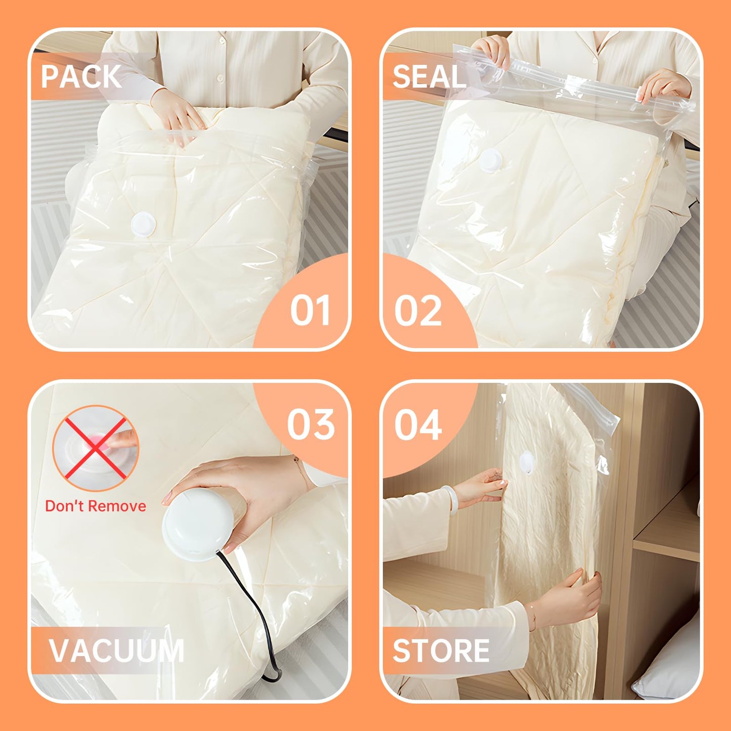 12 Pack Vacuum Storage Bags with Electric Pump, (3 Small, 3 Medium, 3 Large, 3 Jumbo) Vacuum Seal Bags for Clothing, Space Saver Bags for Travel, Luggage Compression Packing