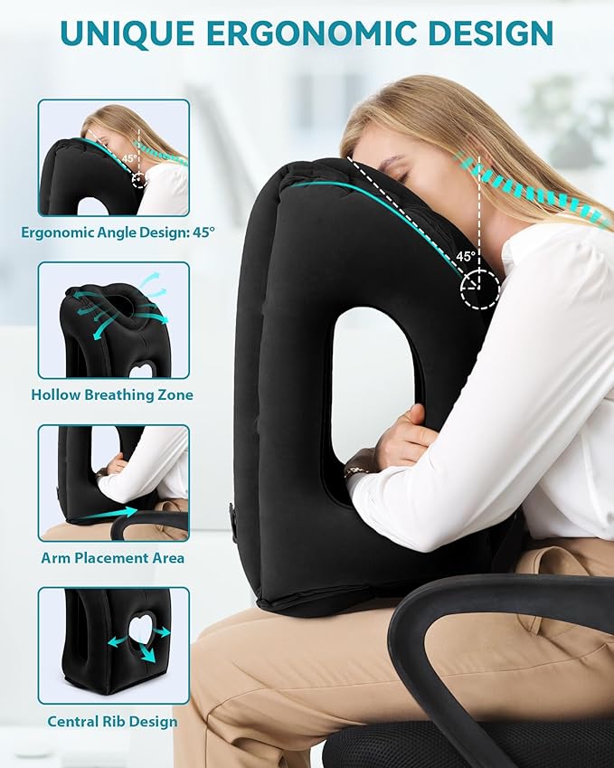 JefDiee Travel Pillow,Inflatable Airplane Pillow for Sleeping to Avoid Neck and Shoulder Pain,Supports Head and Chin Used for Airplane,Car,Bus and Office