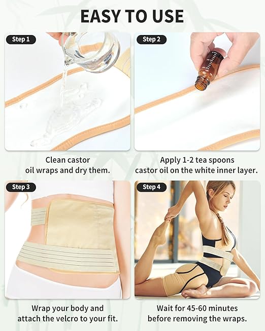 2 Pcs Castor Oil Pack Wrap for Liver,Stomach,Neck,Knee,Foot & Entire Body,Reusable Compress Pack for Women Men Wrap Kit for Hot/Cold Compress with Adjustable Strap,Castor Oil Not Included