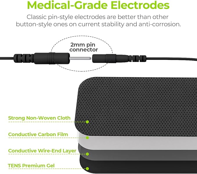 AUVON TENS Unit Pads 2"X4" 10 Pcs, 3rd Gen Latex-Free Rectangular Replacement Pads Electrode Patches with Upgraded Self-Stick Performance for Electrotherapy (BIack)