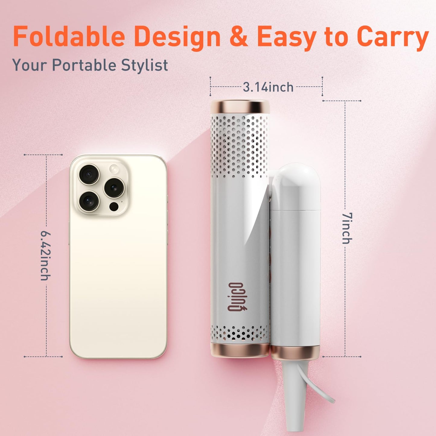 Quico Travel Hair Dryer with Dual Voltage, 120000 RPM Fast Drying Hair Dryers for Women with 500 Million Negative Ions, Thermo-Control Compact Hair Blow Dryer with Cold, 3 Heat & 3 Speed Settings