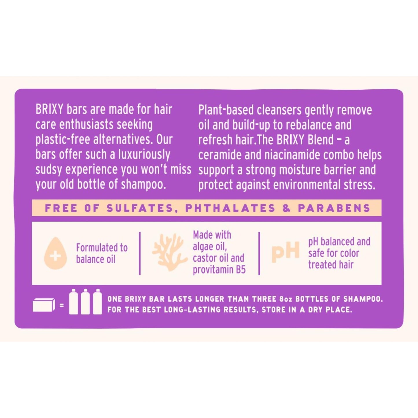 BRIXY Balance Shampoo Bar For Oily Hair | Algae Oil, Castor Oil, & Provitamin B5 | Ceramide & Niacinamide Support The Moisture Barrier | pH Balanced, Color Safe, Vegan, Made In USA