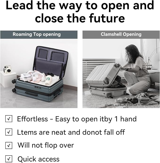 24 Inch Checked Large Luggage with Spinner Wheels Front Opening Rolling Suitcase for 5-7 Days Travel, Scratch Resistant PC Hardshell TSA Lock Cup Holder Specially Designed Ergonomic Pull Rod Handle