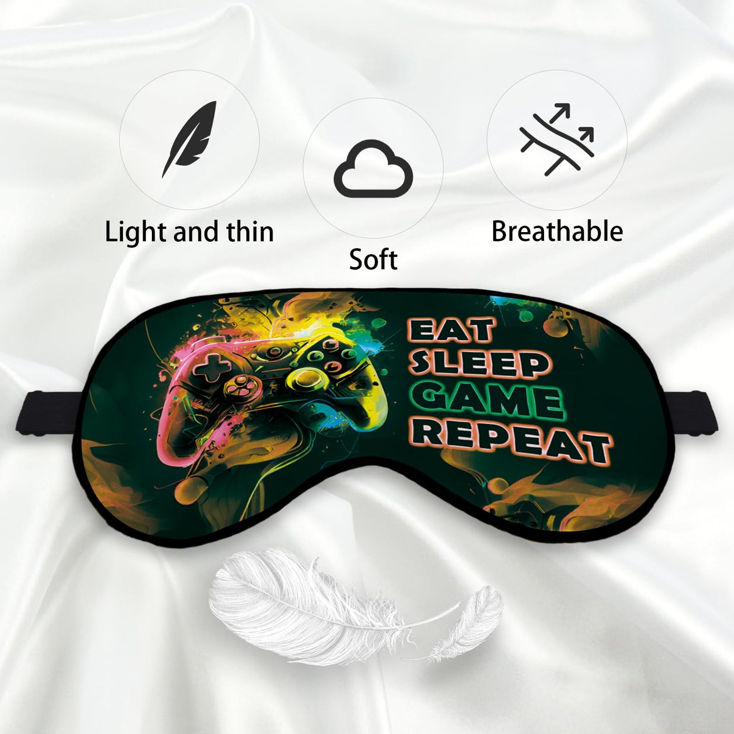 Kdqua Kids Sleep Mask for Boys Teens Girls, Gamer Eye Mask, Silk Blackout for Sleeping, Orange Repeat Game Theme, Adjustable Straps, Soft Lightweight