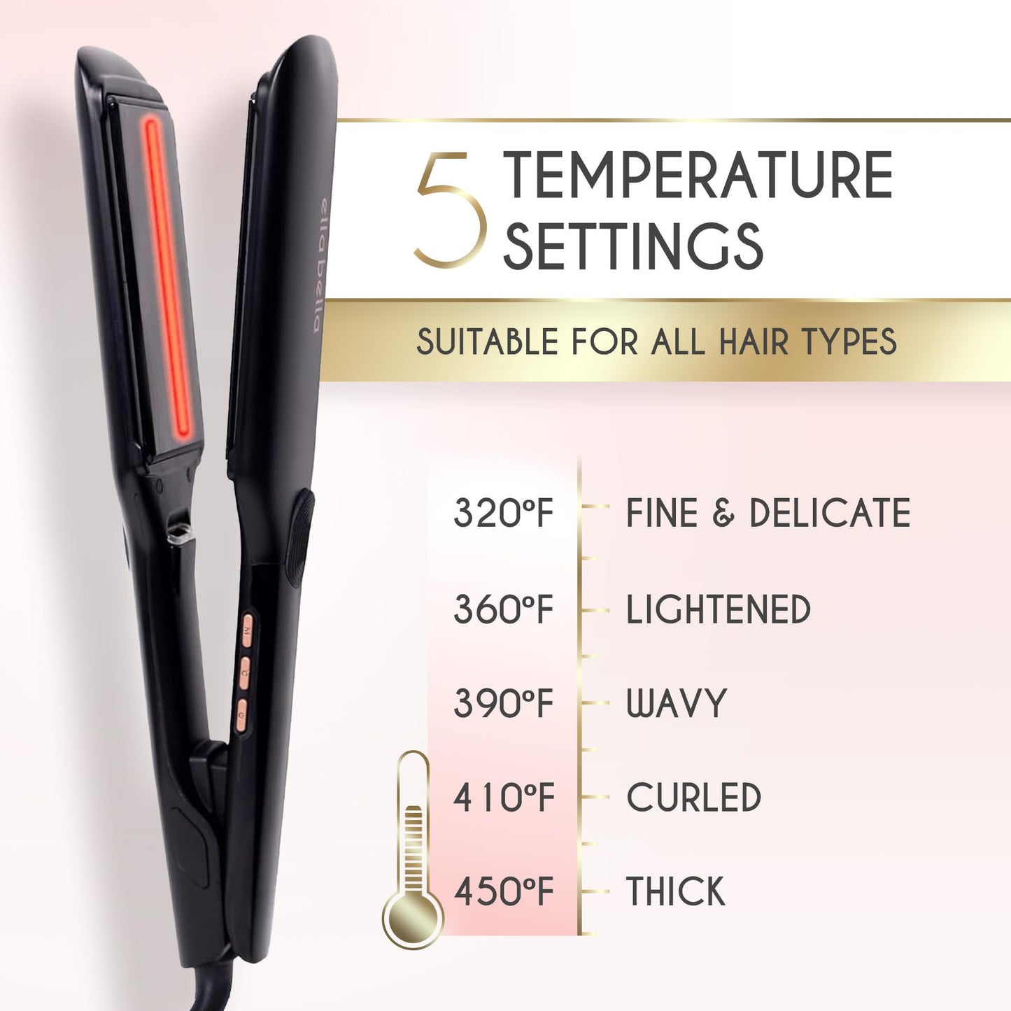 ELLA BELLA® Titanium Flat Iron Hair Straightener (with Infrared) • Professional Straightening Iron • Digital Display to Accurately Control Temperature • As Featured in Good Housekeeping