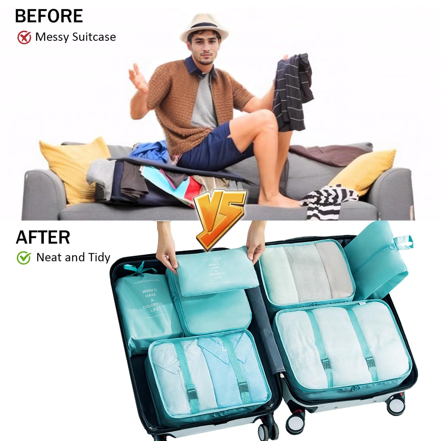 Packing Cubes - 10 Pieces Luggage Sets Waterproof Suitcase Organizer Mesh Packing Bags Clothes Shoes Cosmetics Toiletries Space Saver Storage Bags with Portable Bottles for Travel (Blue)