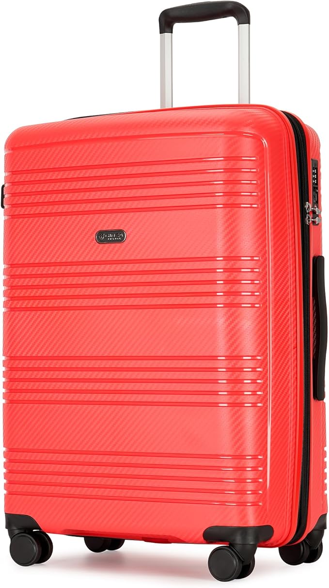 25 Inch Medium Checked Luggage Lightweight Suitcase with Spinner Wheels TSA Lock, Red