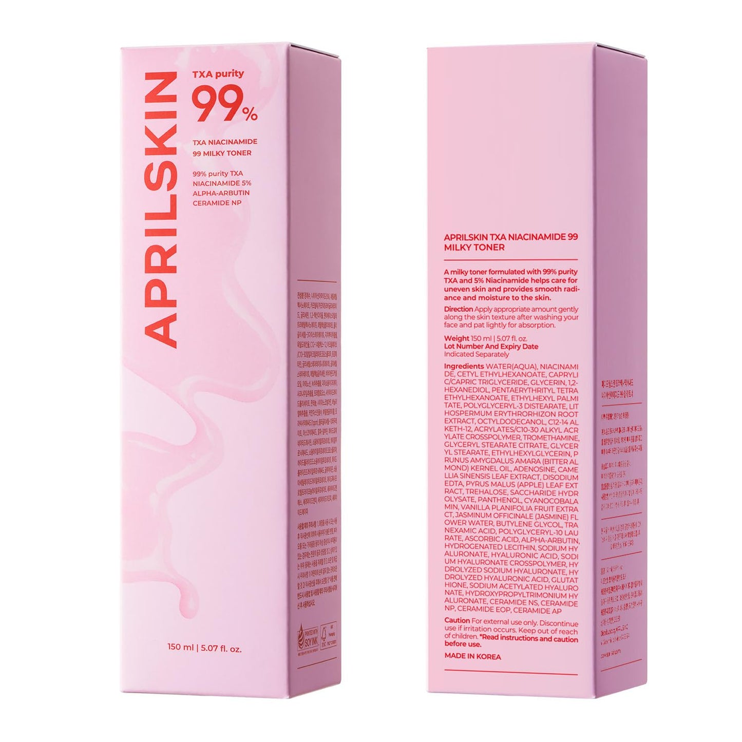 APRILSKIN TXA+Niacinamide 99 Pink Milky Toner | 99% High-Purity TXA 3%+ Niacinamide 5% for Brightening | Highly Concentrated Cream Toner | Deep Moisturizing Formula for Dull Skin | 5.07 fl.oz.