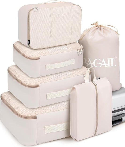 BAGAIL 6 Set Packing Cubes Luggage Packing Organizers for Travel Accessories (Beige)