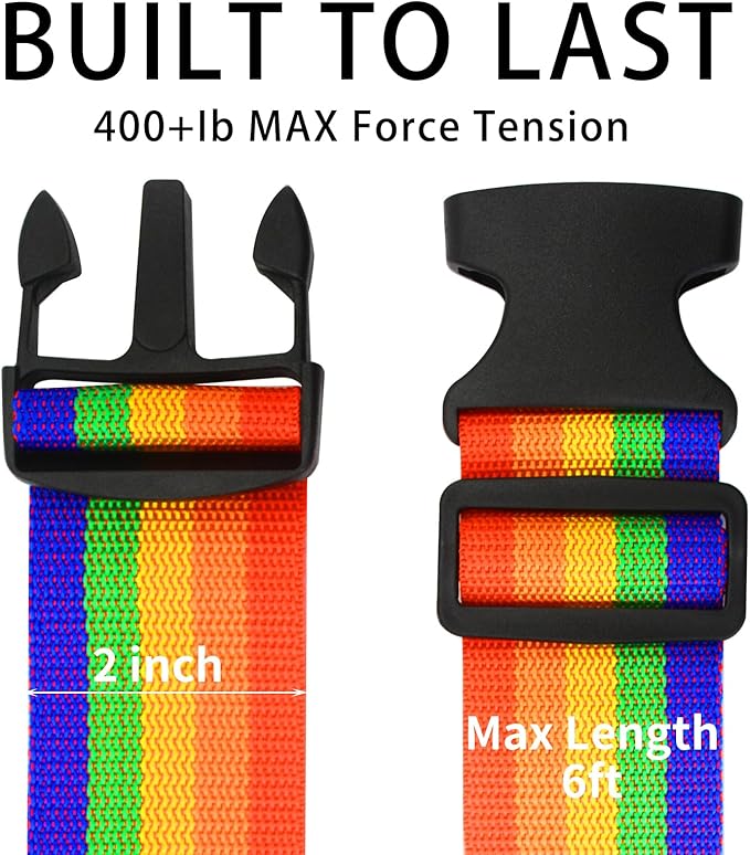 BILIONE 4 Pack Luggage Straps 79" Long Belts Keep Suitcase Secure While Traveling, TSA Approved Add a Bag Premium Accessory for Travel Bag Closure (4 Pcs Rainbow)