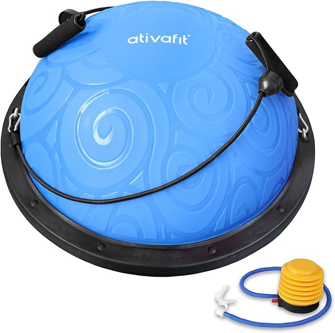 ATIVAFIT Balance Ball Half Exercise Ball Balance Trainer Inflatable Yoga Ball for Home Gym Workouts Core Strength Fitness Half Ball with Resistance Bands, Pump, Support to 660 lbs