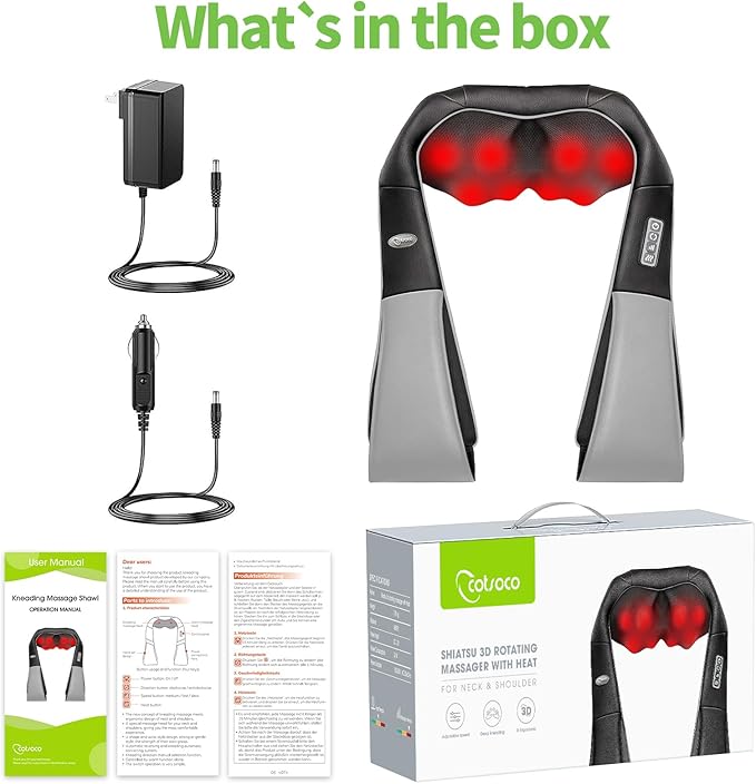 cotsoco Neck Massager, Shiatsu Neck and Back Massager with Heat for Pain Relief, Deep Tissue 3D Kneading Massage Pillow, Relaxation Gifts for Men and Women, Gifts for Dad, Elderly,Wife（Gray）