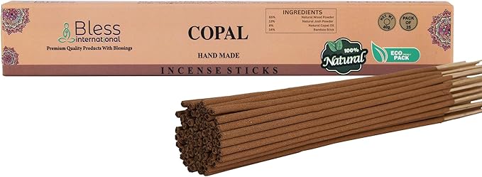 Bless-Copal 100%-Natural-Handmade-Hand-Dipped-Incense-Sticks Organic-Chemicals-Charcoal-Free Purification-Relaxation-Positivity-Yoga-Meditation Best-Woods-Scent (25 Sticks (1.4 OZ))