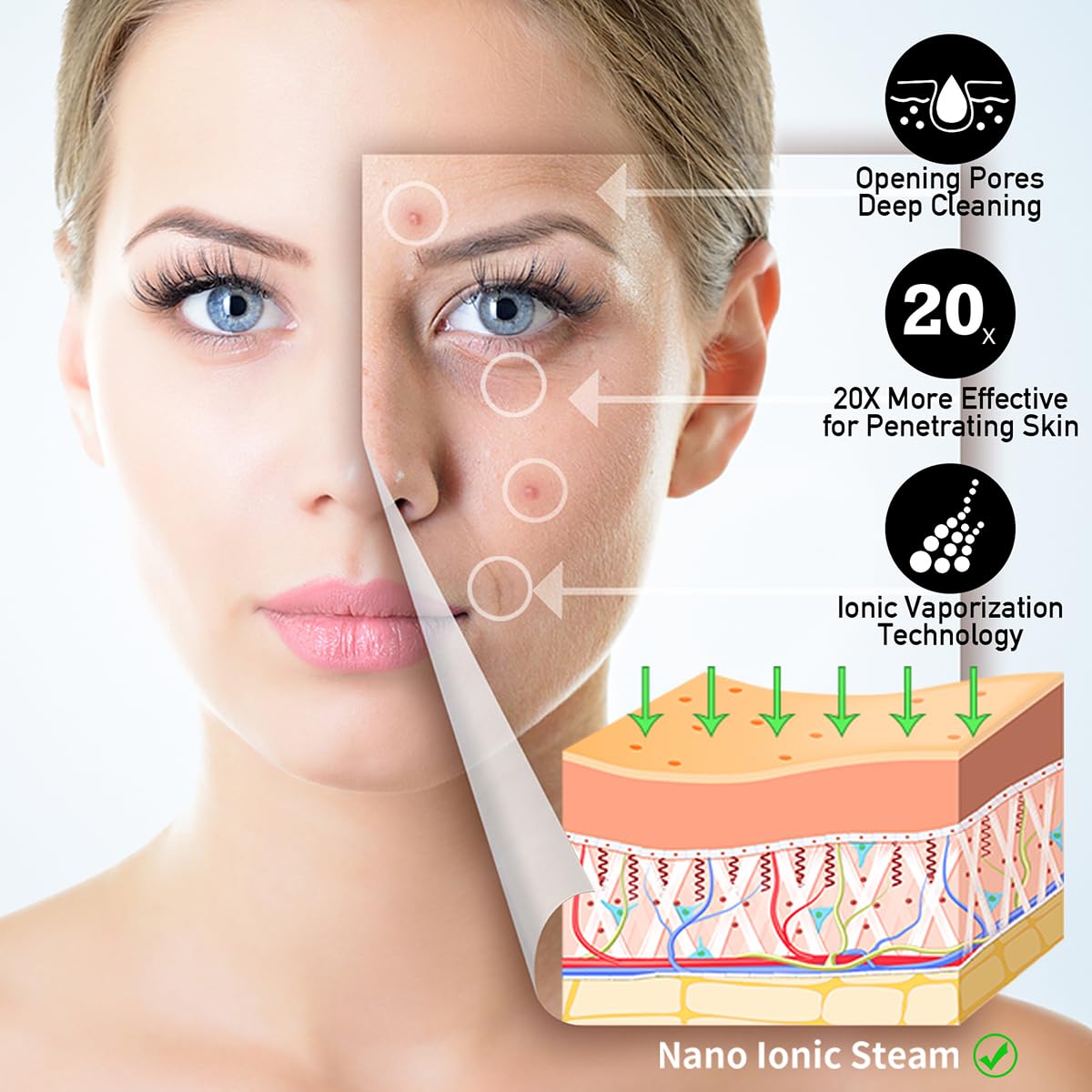 KINLITO Facial Steamer Ionic Face Steamer for Home Facial, Warm Mist Small Facial Steamer for Deep Cleaning Unclog Pores with Blackhead Remover, Aromatherapy Kit for Personal Home SPA (Blue)