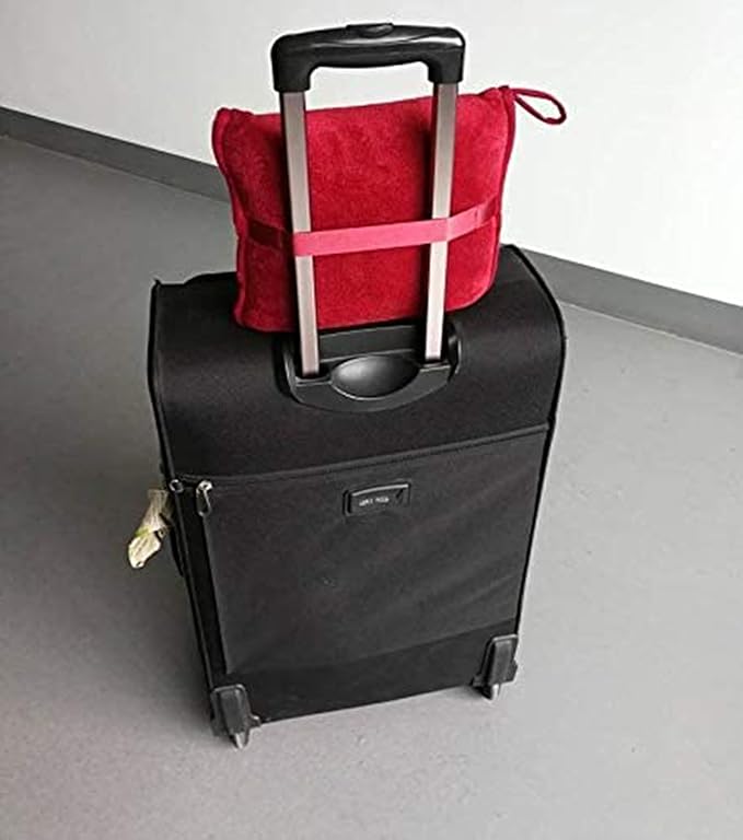 BlueHills Premium Soft Travel Blanket Pillow Airplane Blanket Packed in Soft Bag Pillowcase with Hand Luggage Belt and Backpack Clip Compact Large Long Flights Traveler Essentials Lightweight Red T001