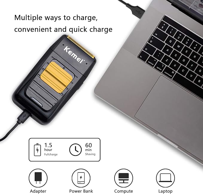 KEMEI Foil Shaver Double Electric Shaver for Men, Professional Electric Razors Head Shaver for Bald Men, Barber Supplies Cordless Rechargeable