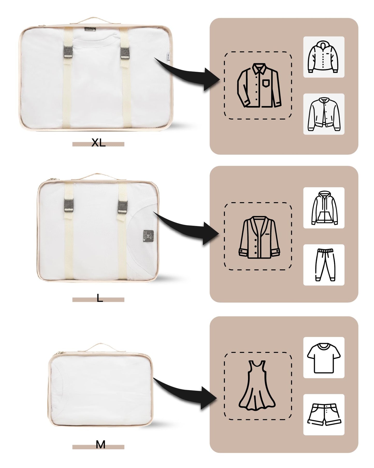 TRAILKICKER 9 Set Packing Cubes for Carry on Suitcase Travel Organizer Bags for Luggage Suitcase Organizer Bags Packing Cube Set for Packing Women Men (Beige)