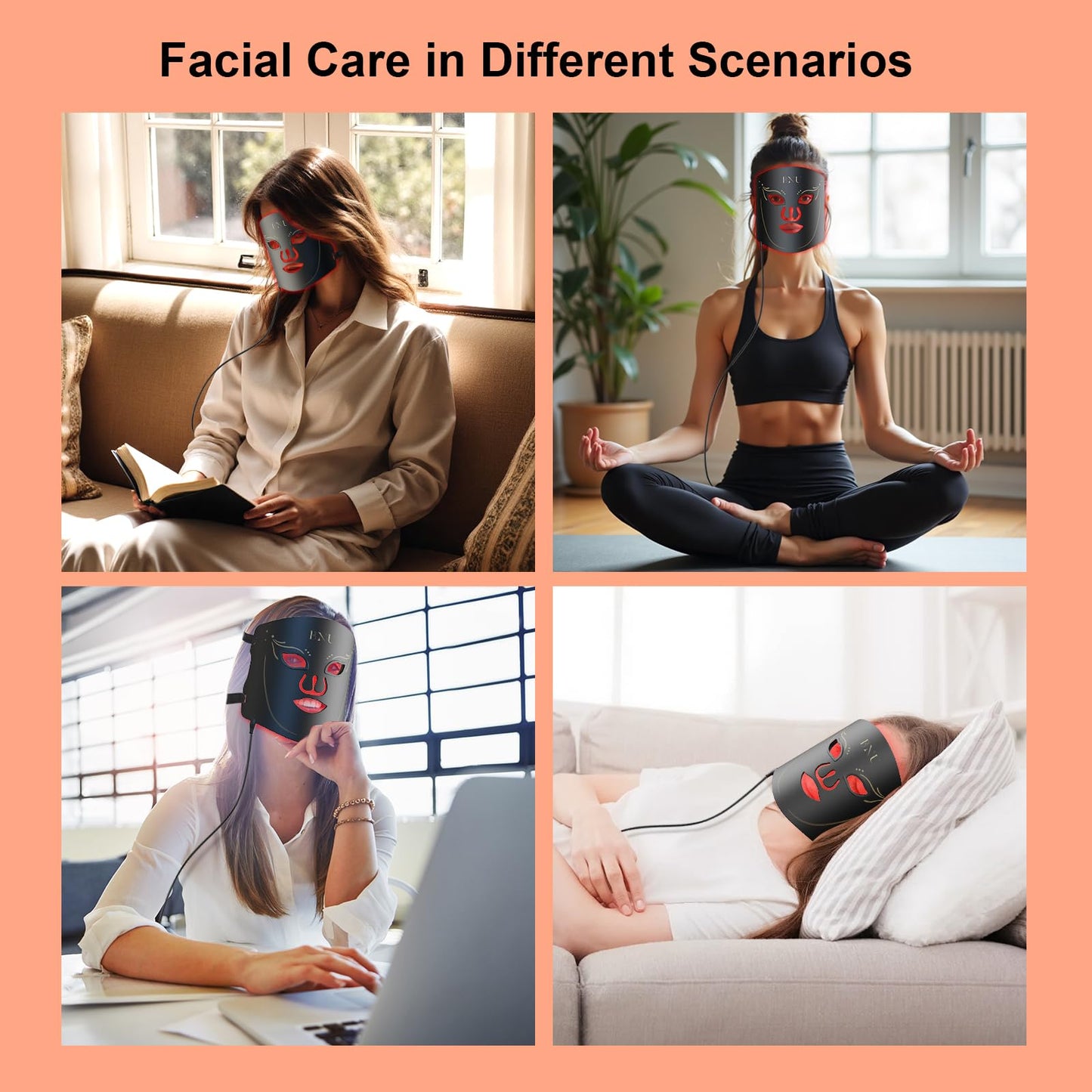 BNU Red Light Therapy for Face, 7 Modes Light Therapy Portable Led Face Mask with 105 LED Beads, 1500mAh Remote Control, Timing Function, 850NM Infrared Red Light Therapy at Home