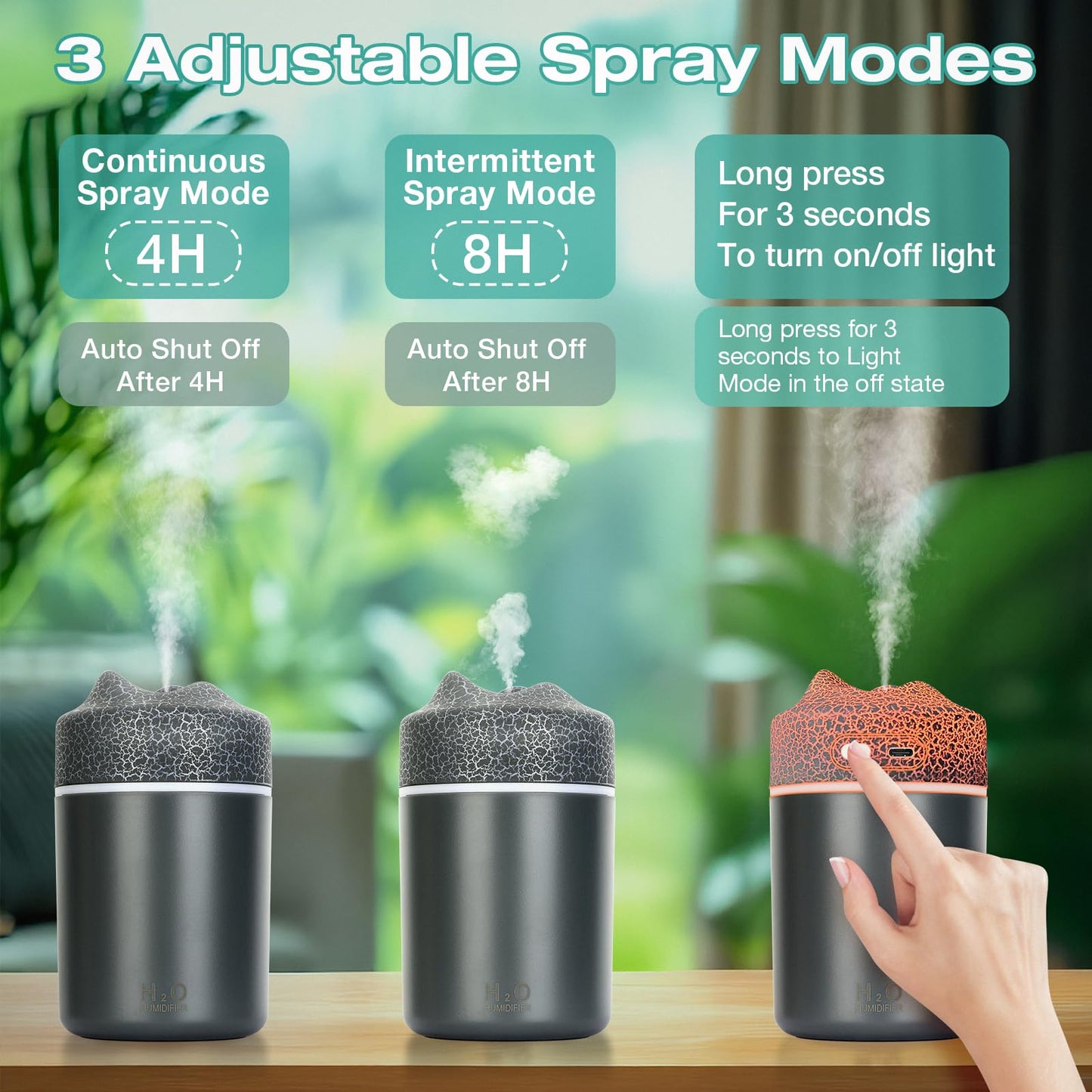 Portable Mini Humidifier, 300ml USB Personal Desktop Small Humidifier, Cool Mist Humidifiers for Bedroom Car Office Travel, Auto Shut-Off, 2 Mist Modes Quiet (Grey)