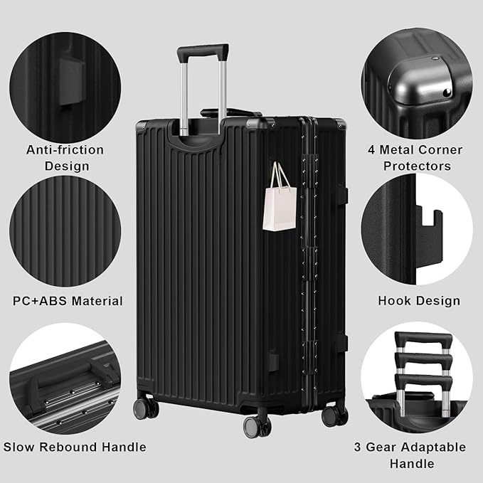 AnyZip Luggage Sets 2 Piece Aluminum Frame Carry On and Checked Suitcase PC ABS Hard Shell TSA Lock No Zipper(Black, 20/28)