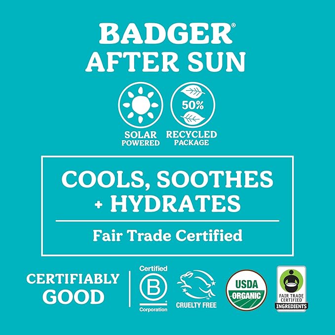 Badger Coconut AfterSun Balm, 100% Organic Soothing Sunburn Relief, Great Smelling, Moisturizing & Hydrating After Sun Skin Care, 2 oz Tin